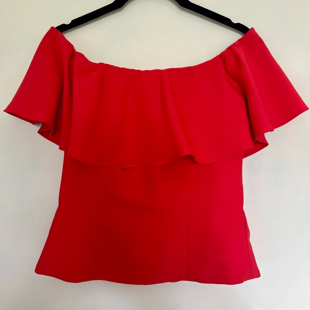 Eliza J Orange/Red Off-Shoulder Blouse
